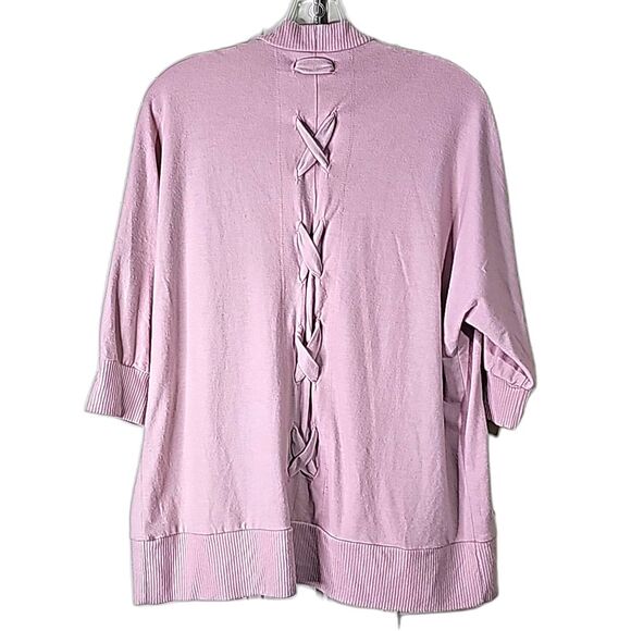 Cardigan Open Style Pink Braided Back 3/4 Sleeves Front Pockets Size Small - Picture 2 of 4